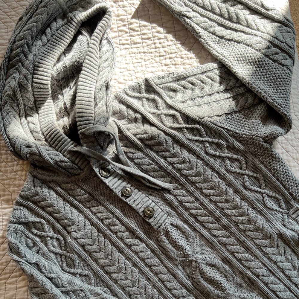 L.L. Bean Gray Cable Knit Hooded Sweater